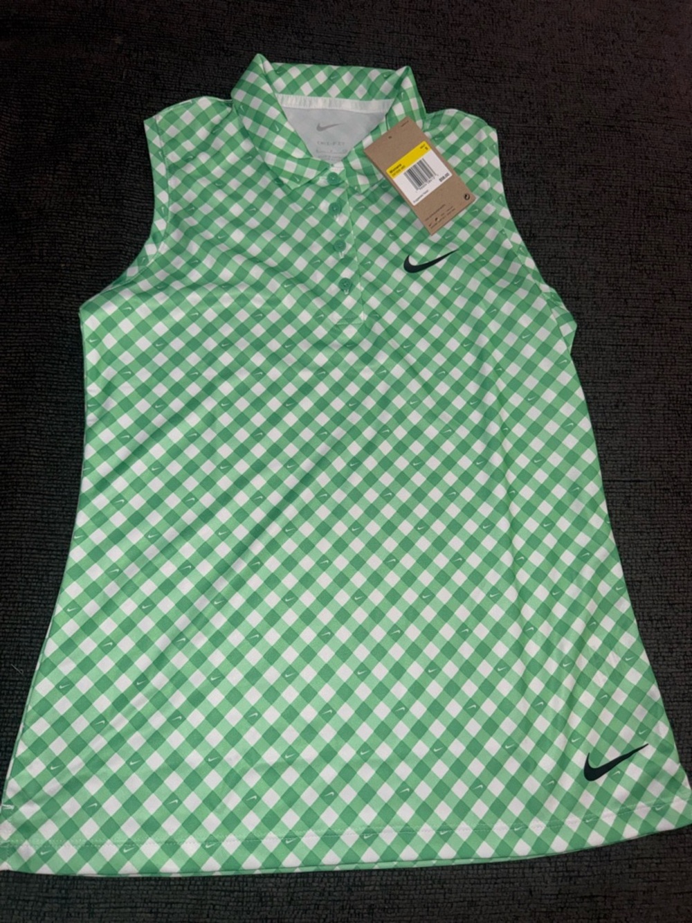 Nike Green and White Gingham Sleeveless Polo